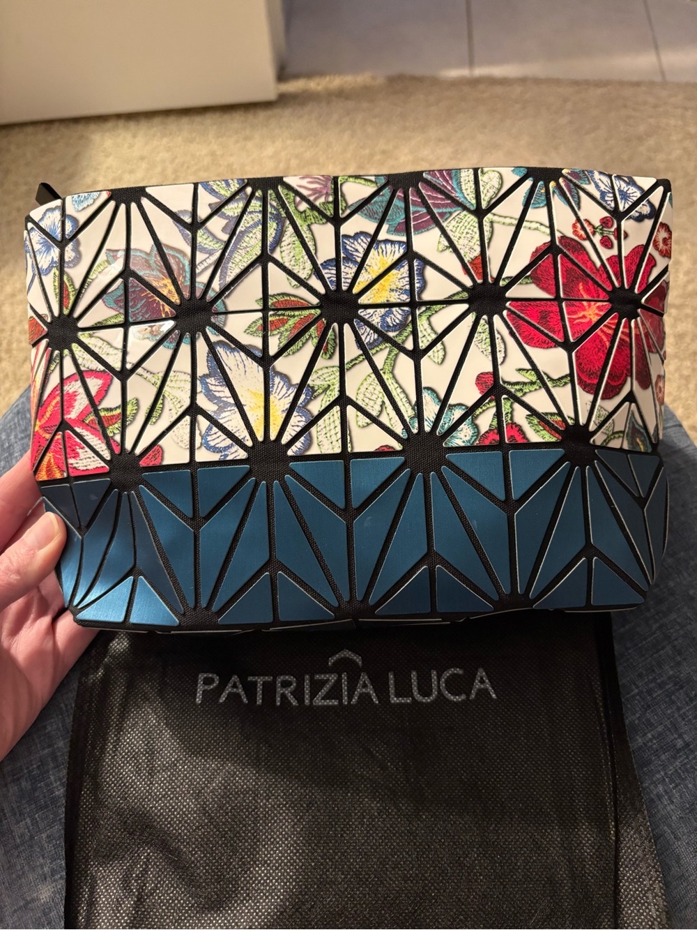 Patrizia Luca Blue, White & Multicolor Floral Geometric Shoulder Bag